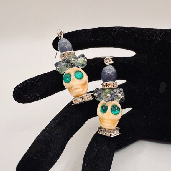 Yellow Skull Day of the Dead Dia de los Muertos Earrings Mexican Halloween Women - Picture 5 of 7